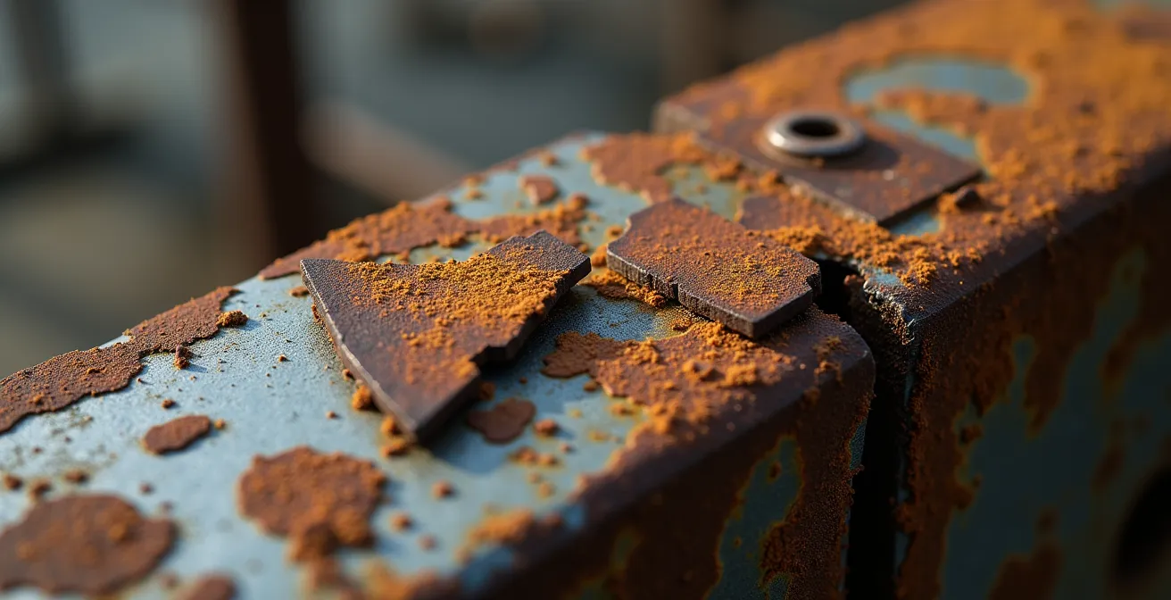 Structure métallique endommagée par la corrosion nécessitant des réparations coûteuses