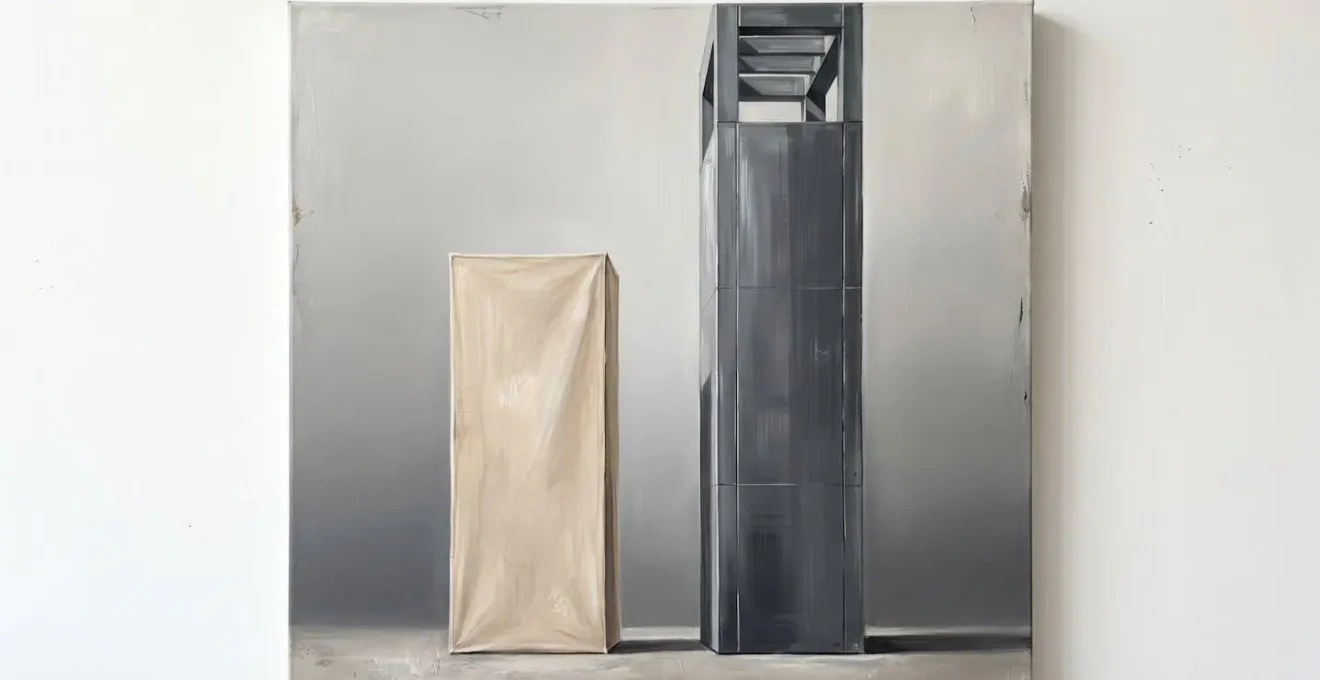 Composition abstraite de deux colonnes verticales de hauteurs différentes, représentant métaphoriquement l'écart budgétaire entre store banne et pergola